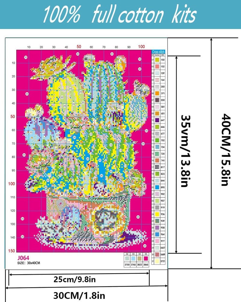 TaeYsck Succulent Stamped Cross Stitch Kits for Adults Beginners, Easy DIY Counted Cross Stitch Kit Printed Patterns Dimensions Needlepoint Art Crafts Embroidery Kits for Home Wall Decor (11ct Without Frame) - Image 5
